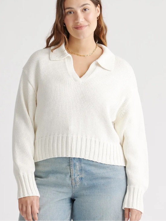 Quince Sweaters - Quince Cropped Cotton Polo Sweater Ivory